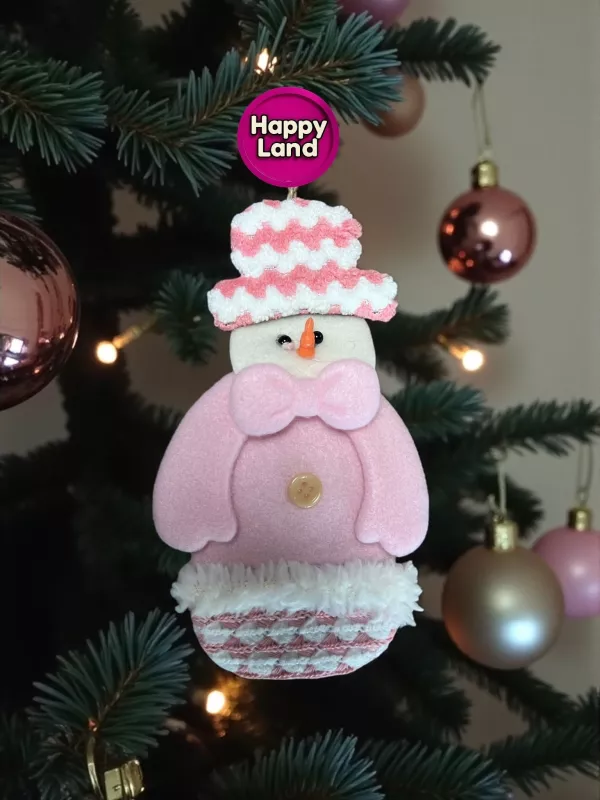   Yılbaşı Ağacı Süsü Kardanadam Peluş Makaron Pembe Renk Asma Süs 20 cm Noel Dekor HPY26044 