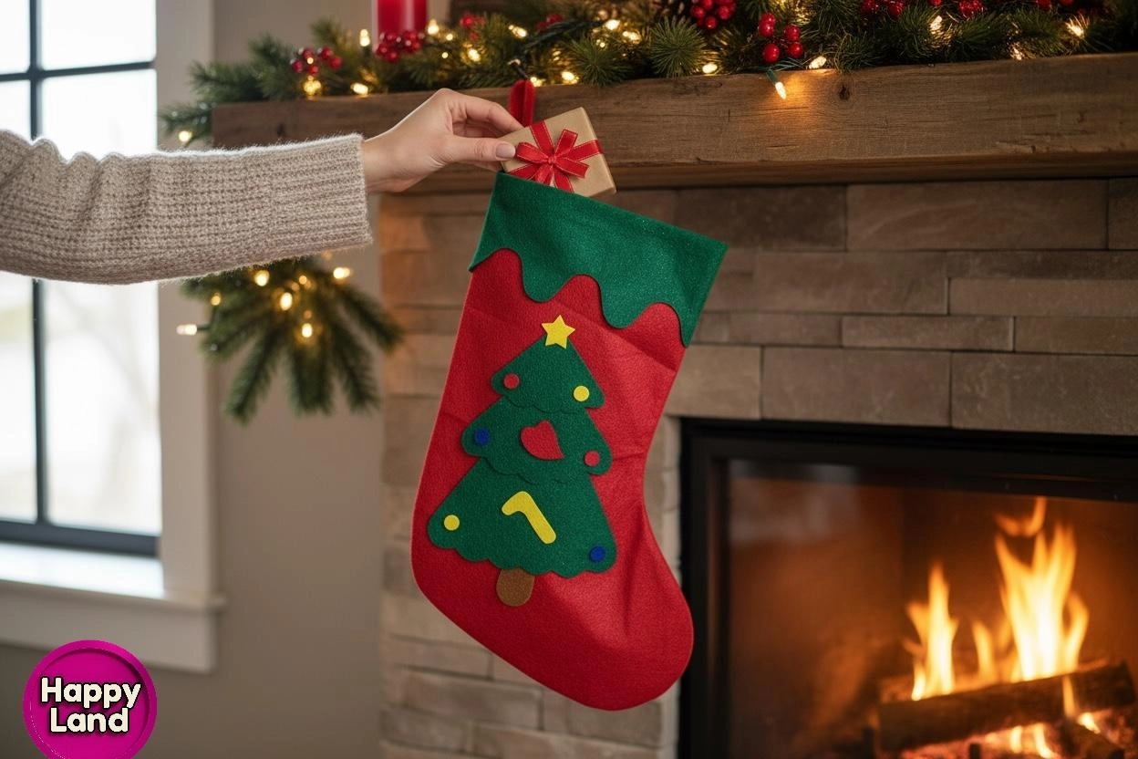 Happyland Yılbaşı Hediye Dağıtma Noel Çuvalı Çorap Dekoratif Çuval Süs 38 x17 cm HPY14