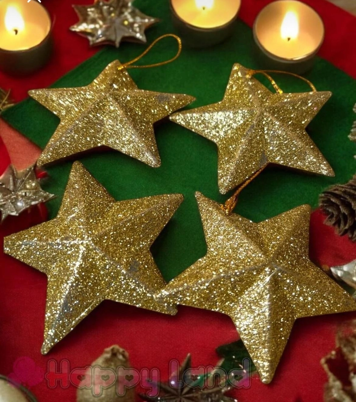 Happyland Yılbaşı Ağacı Süsü 4’lü Gold Renkli Yıldız Süs 7 cm Yıldız Çam Ağacı Süsü HPY26010