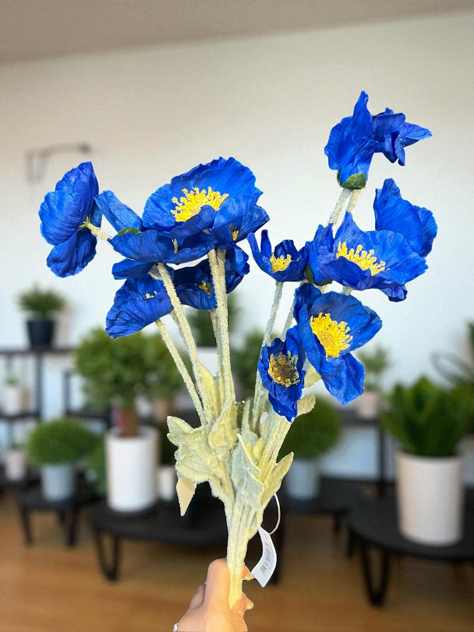 Happyland Yapay Çiçek 5 !i Gelincik Dalı Mavi Renk 60 cm Gelincik HPY-26132