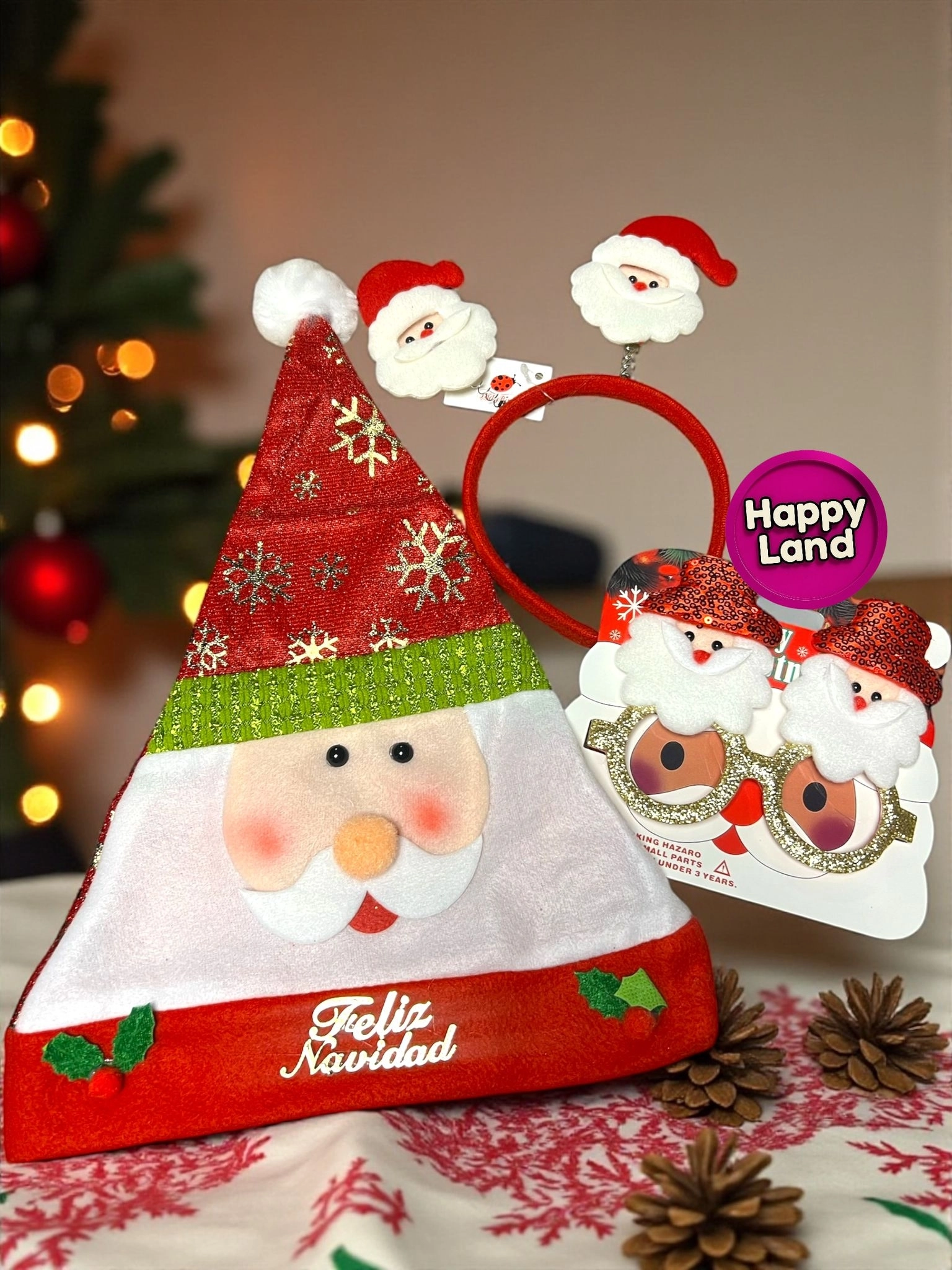 Happyland Yılbaşı Noel Babalı Aksesuar Seti Lüks (Noel Baba Şapka,Gözlük,Taç ) Seti 3’lü