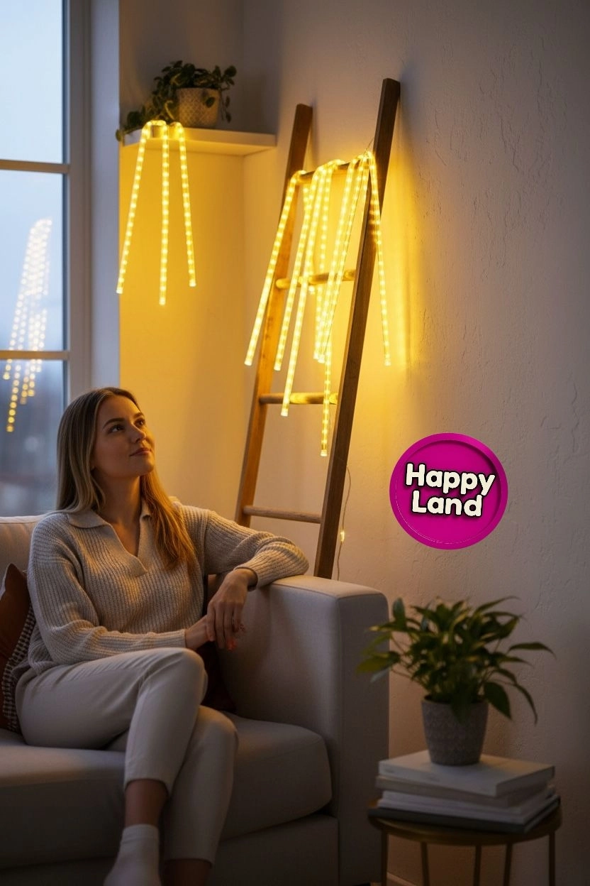Happyland Happylnd Akan Sarı Meteor Yağmur Led Işık Sarı Renk 8 Tüp 50 cm Eklemeli Yılbaşı MekanAğacAydınlatma