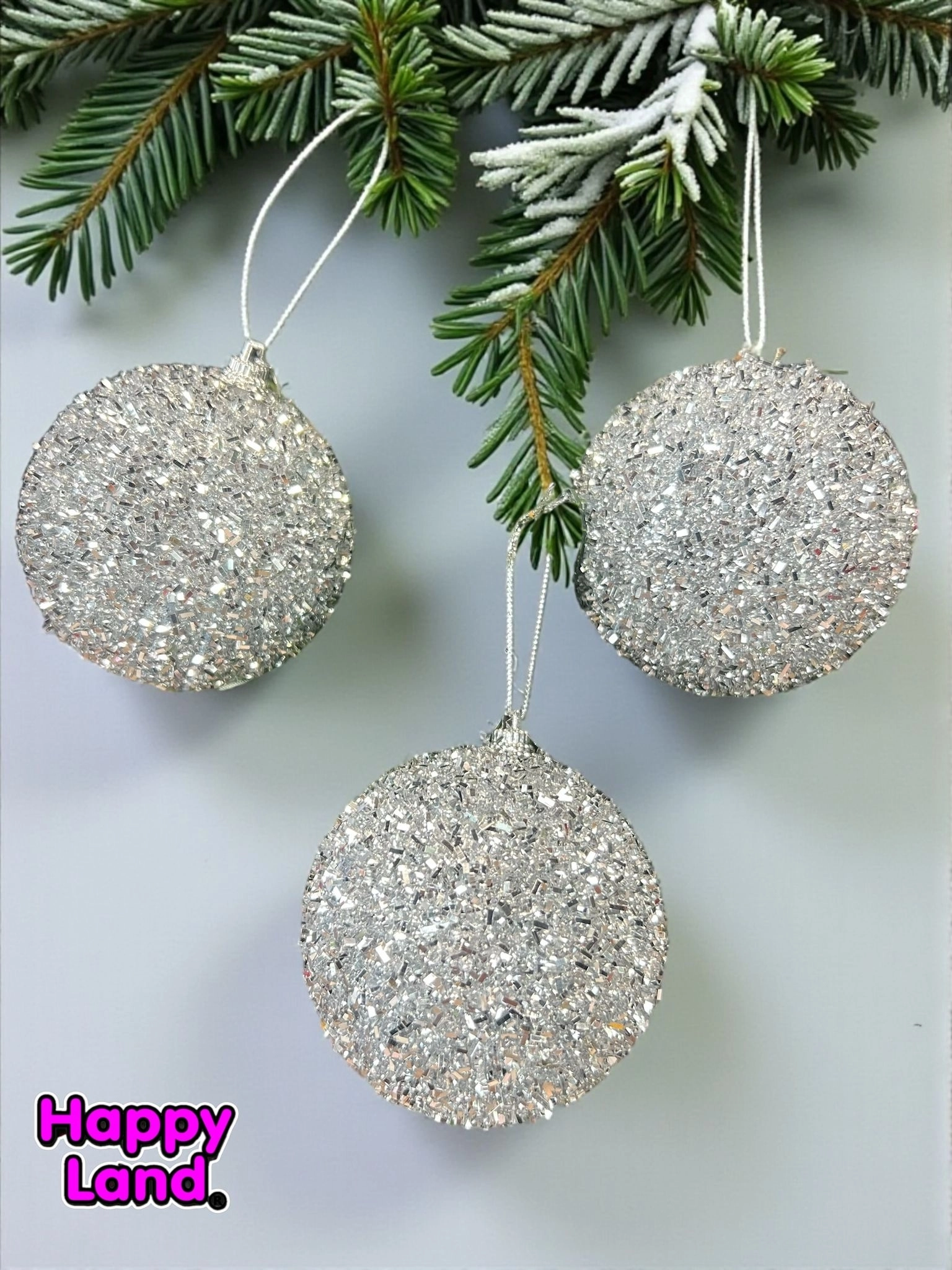 Happyland Yılbaşı Çam Ağacı Süsü 3 Adet Gümüş Pullu Parıltılı Büyük Boy YılBaşı Topu HPY26043