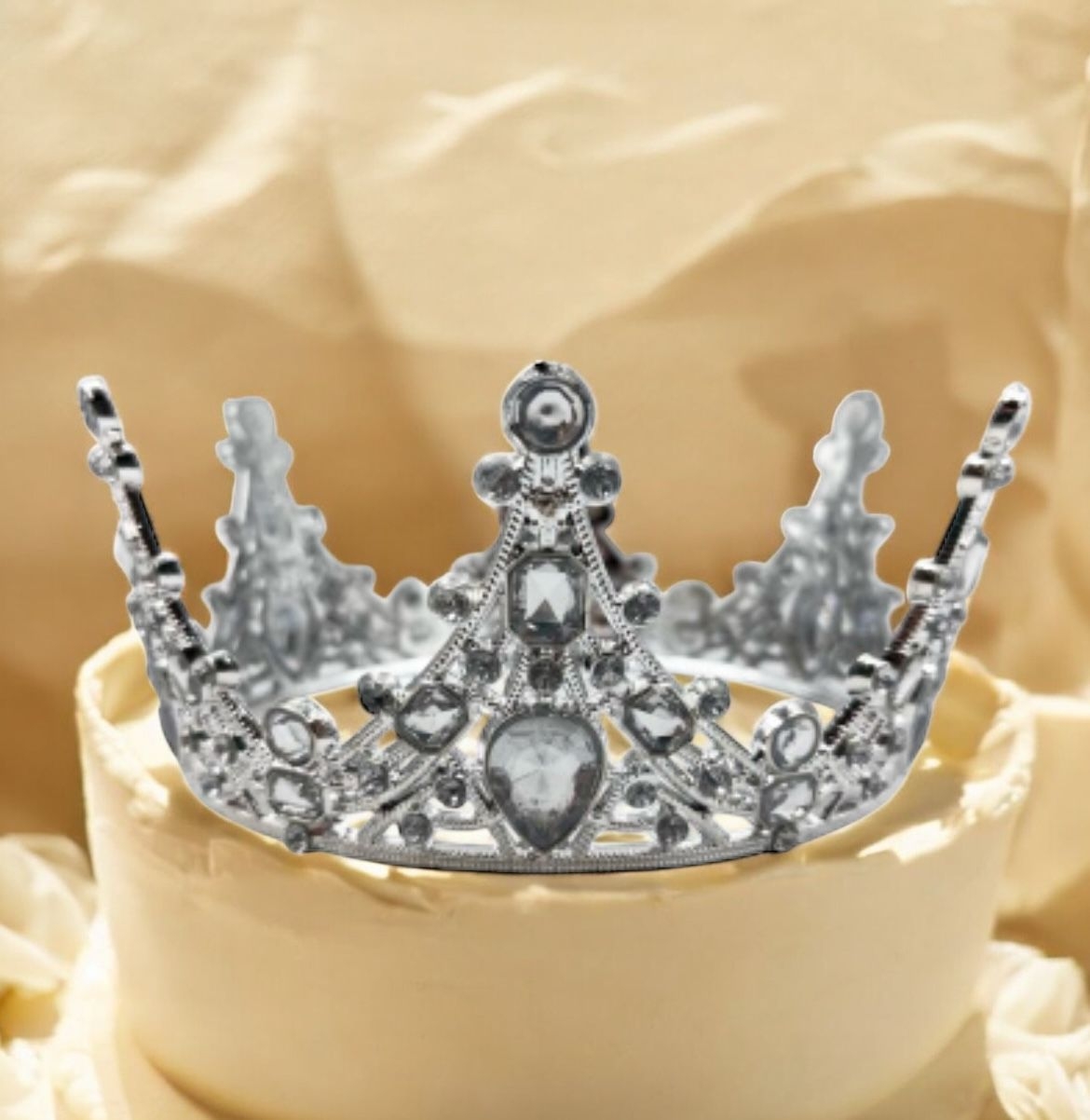   Taşlı Gümüş Pasta Tacı Taşlı Model Mika MODEL TAM TUR 14x14 cm -