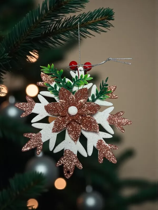 Happyland Yılbaşı Ağacı Süsü Yılbaşı Çiçekli Rose Gold ASMA Süs Kartanesi Model 15cm HPY26050