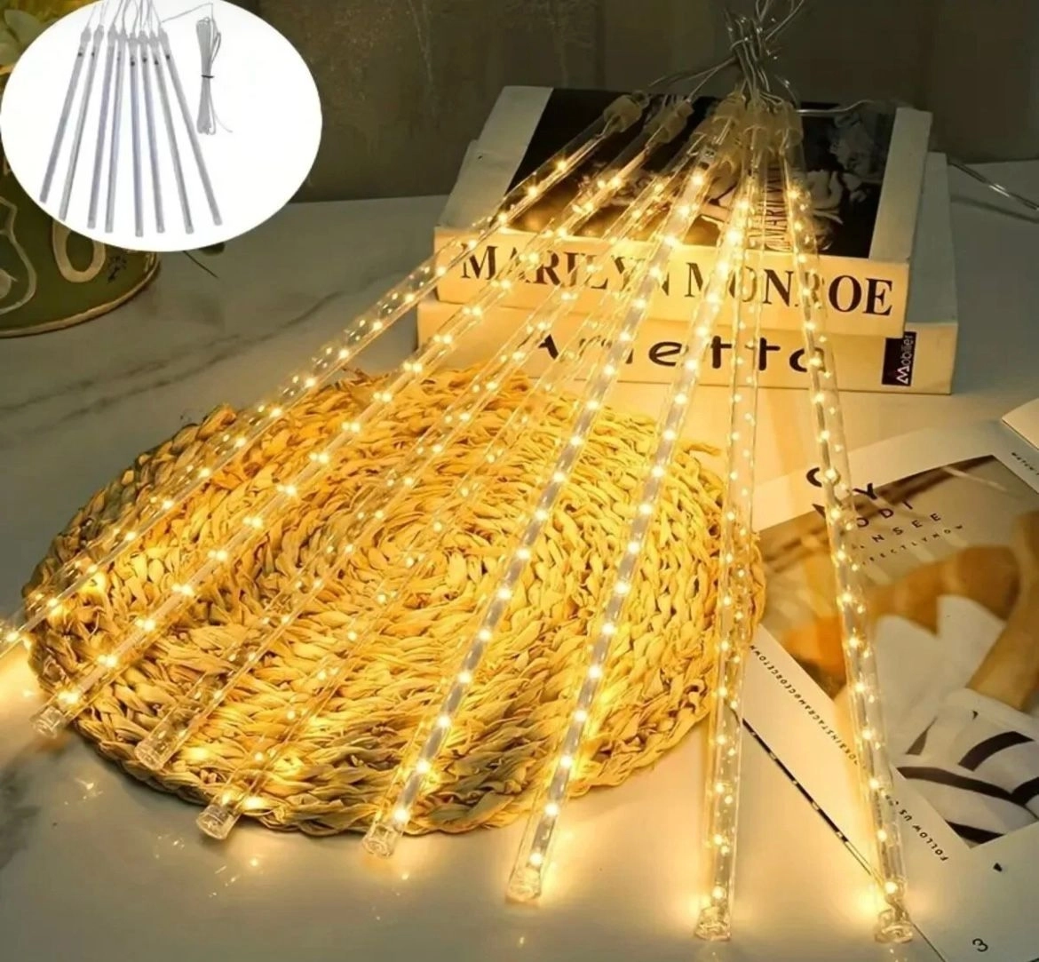 Happyland Happylnd Akan Sarı Meteor Yağmur Led Işık Sarı Renk 8 Tüp 50 cm Eklemeli Yılbaşı MekanAğacAydınlatma