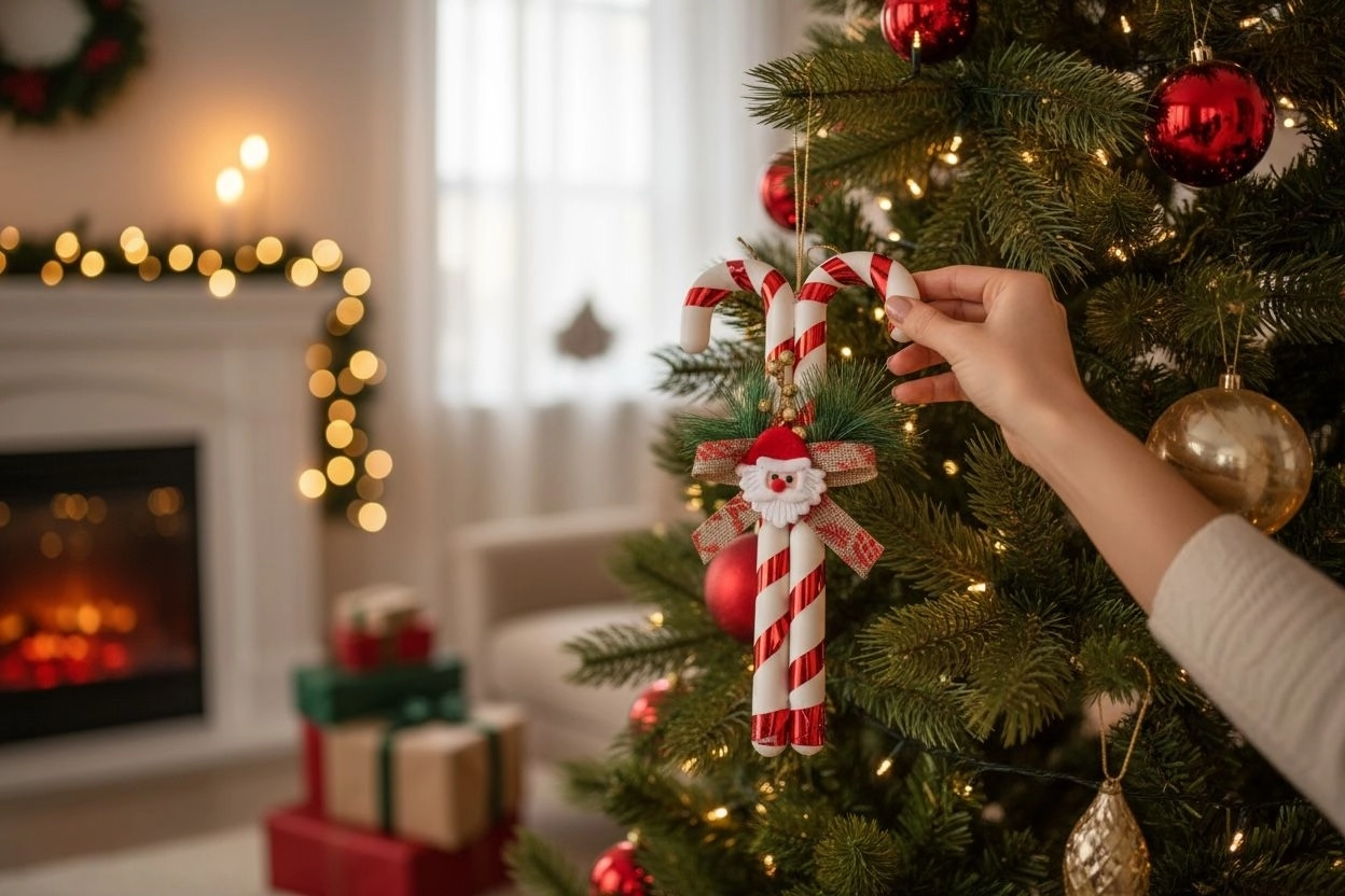 Happyland Yılbaş Süsü ’Lİ Baston Şeker Kapı Duvar Ağaç Süsü Noel Baba Figürlü 30 CM HPY26056