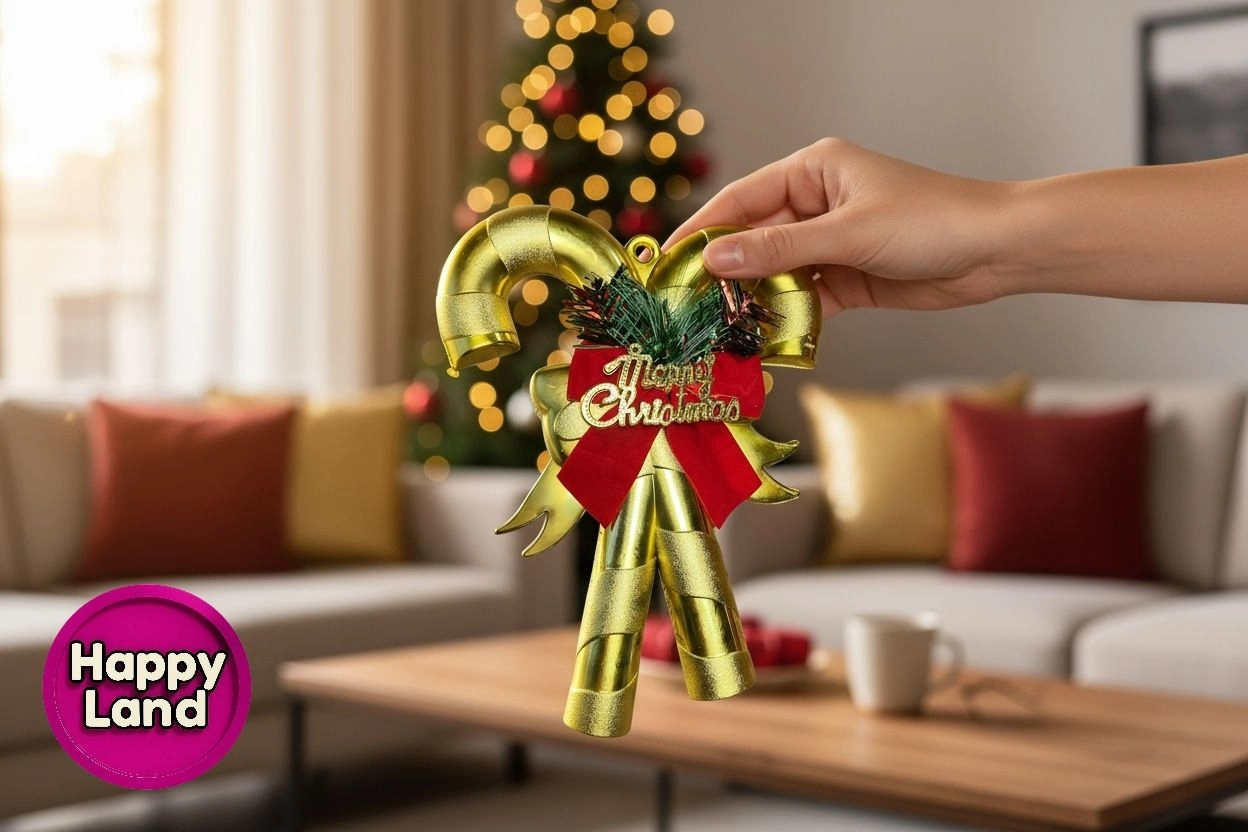 Happyland Yılbaşı Süsü Baston Şeker Süsü Gold Kapı Duvar Ağaç Süsü HP125