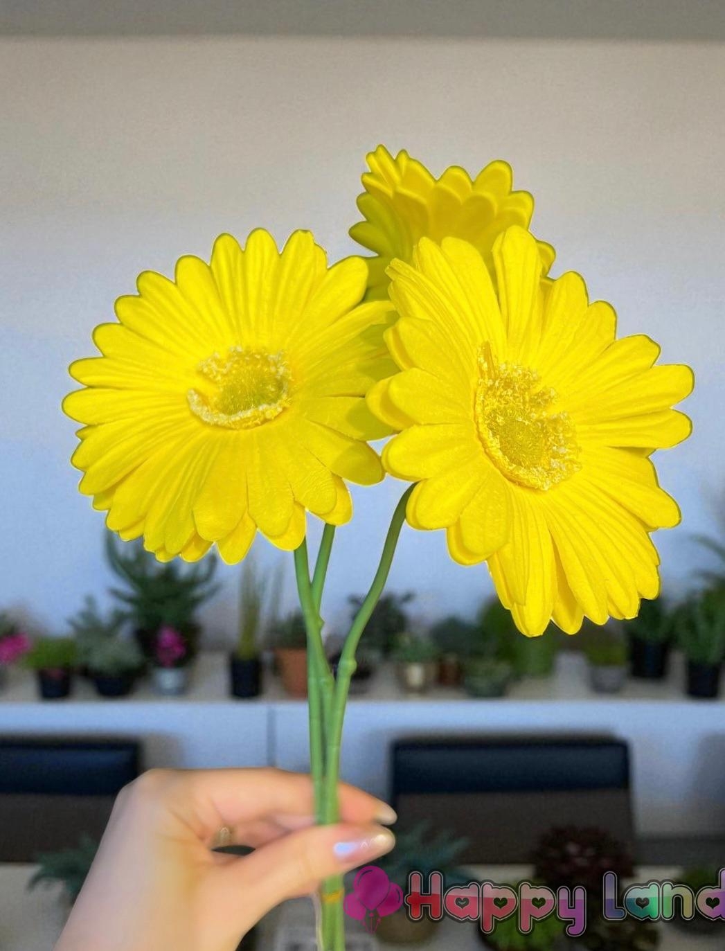 Happyland Yapay Çiçek Garbera Islak Papatya Sarı Renk 3 Adet HPY-26216