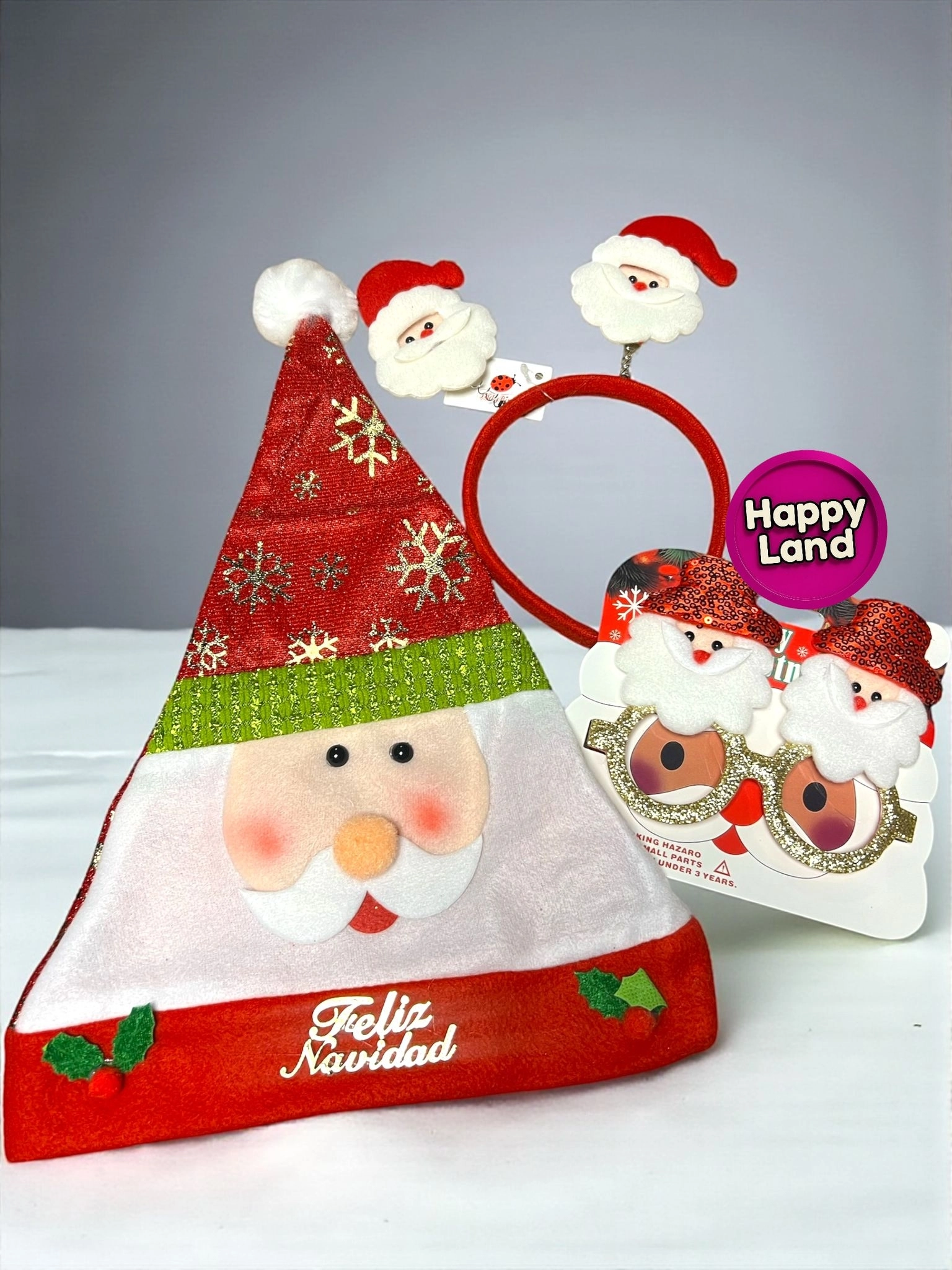 Happyland Yılbaşı Noel Babalı Aksesuar Seti Lüks (Noel Baba Şapka,Gözlük,Taç ) Seti 3’lü