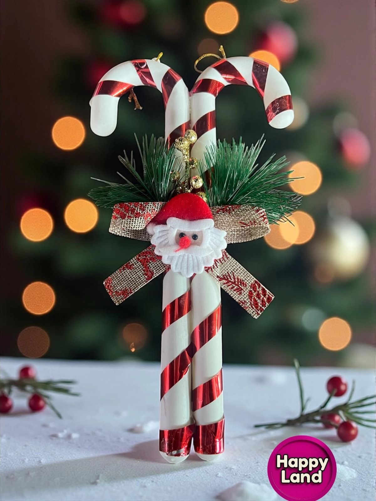 Happyland Yılbaş Süsü ’Lİ Baston Şeker Kapı Duvar Ağaç Süsü Noel Baba Figürlü 30 CM HPY26056