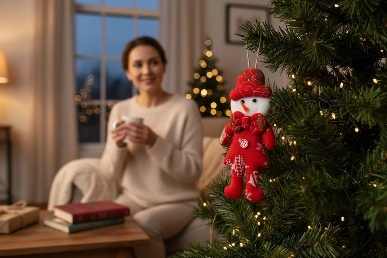 Happyland Yılbaşı Çam Ağacı Süsü Kardanadam Peluş Kırmızı Papyonlu Model Asma Süs 17 cm Noel Dekor