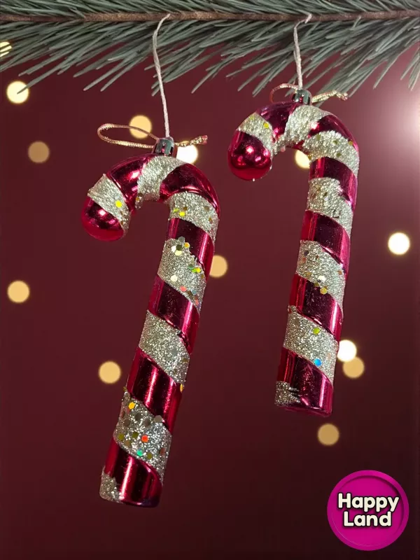 Happyland Yılbaşı Ağaç Süsü Baston Şeker Gold Simli Ağaç Süsü 4 Adet 16 cm Orta Boy HAPPY2025140