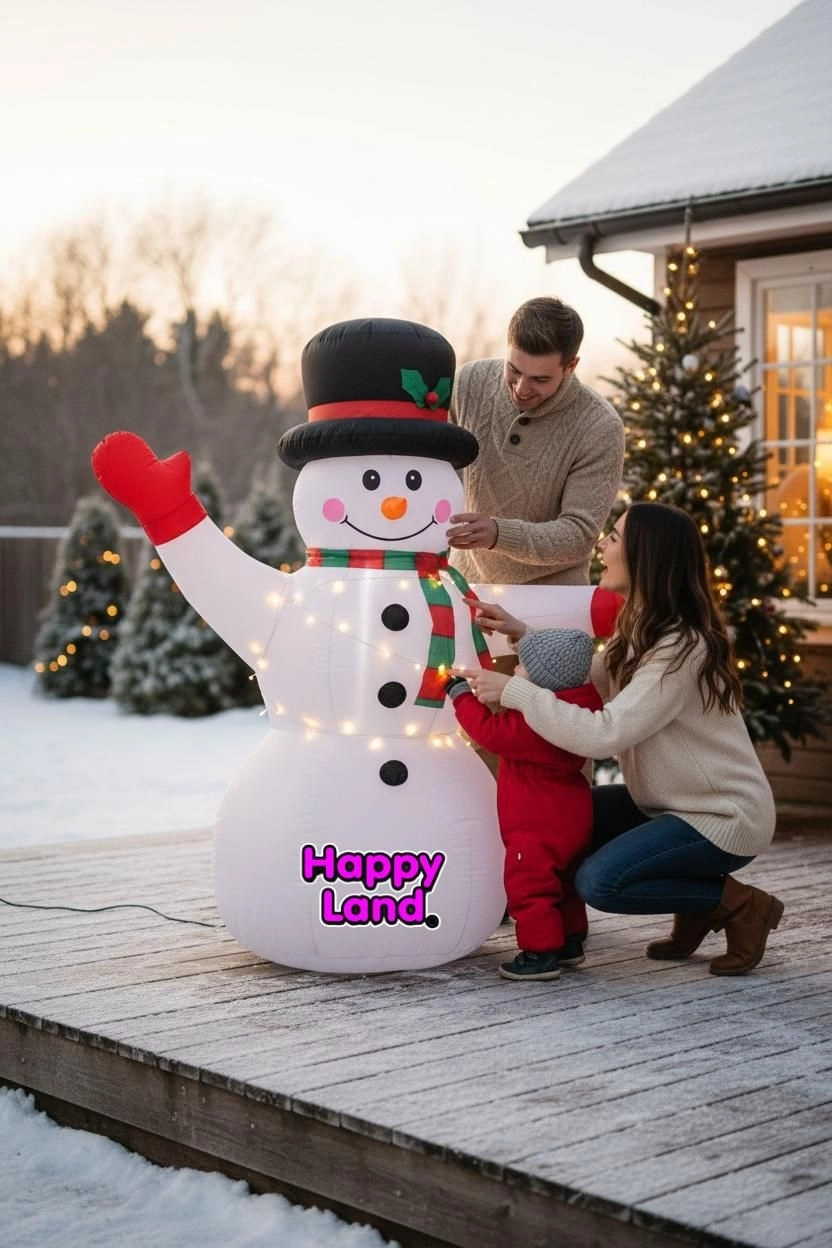 Happyland Yılbaşı Kardanadam Işıklı Şişme Dekor 120cm Ev KapıÖnü Dükkan KardanadamDekor HAPPY20251K