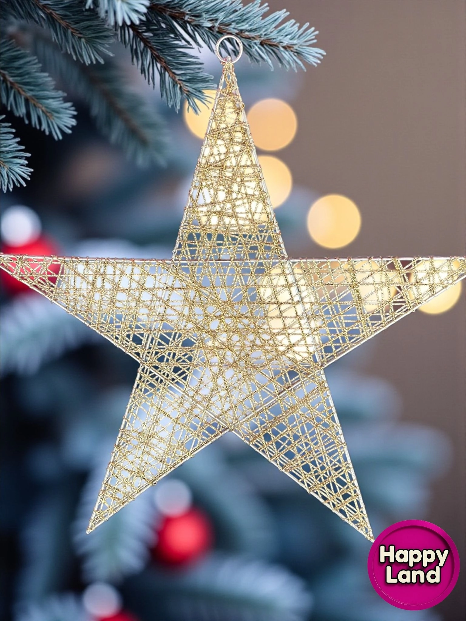 Happyland Dev Boy Gold Yıldız Dekor Yılbaşı Süsü 50 CM Kapı Duvar Ev İş Yeri Yılbaşı Dekoru HP400C