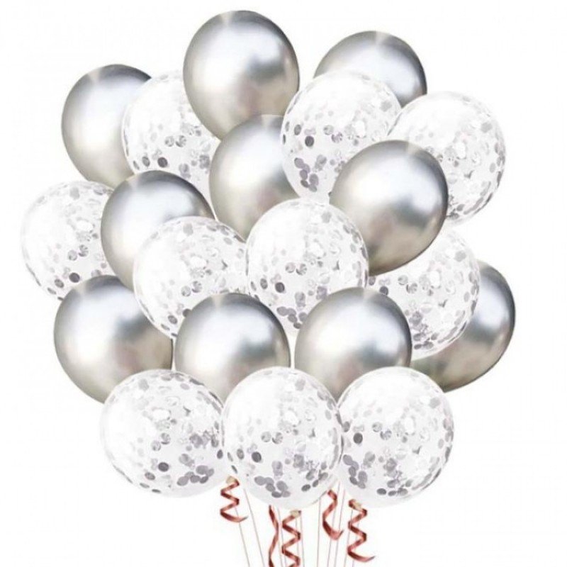 Gümüş Konfetili Balon Set 20 Adet