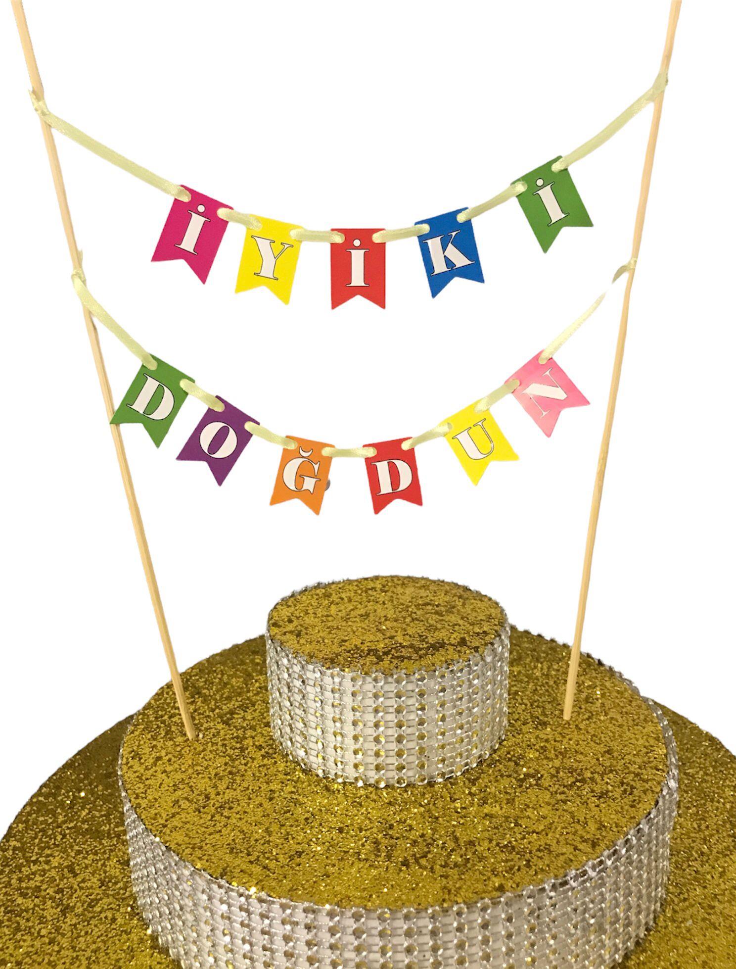 Happyland Renkli Pasta Bayrağı Iyiki Doğdun Yazılı Bayrak