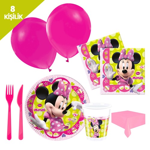 KullanAtMarket Minnie Pembe Fiyonklu Parti Seti 8 Kişilik - 97 Ad
