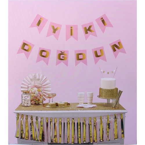 Elitetime Flama Bayrak İyiki Doğdun Set Küçük Pembe
