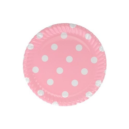 Pembe Puantiyeli Karton Tabak 23 cm 8 ad