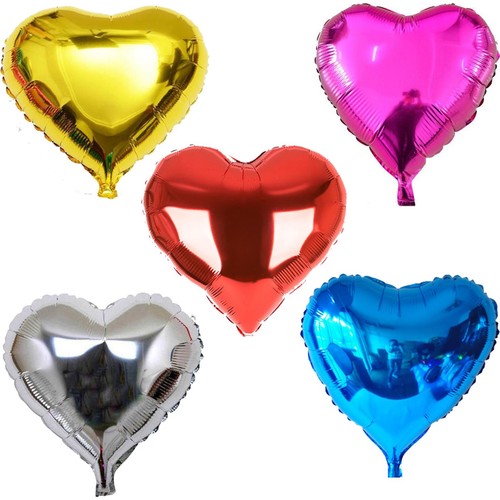 5 Adet Karışık Folyo Kalp Balon 45 Cm Helyumla Uçan