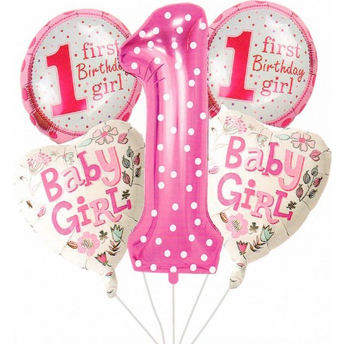 Balon 5li 1 Yaş Doğum Günü Folyo Balon Seti Pembe