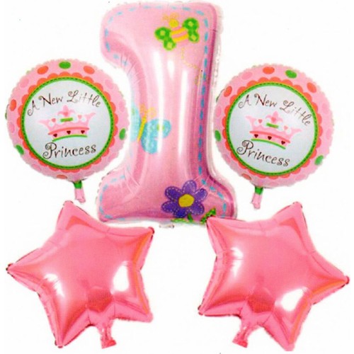 Balon 5li 1 Yaş Doğum Günü Folyo Balon Seti Pembe