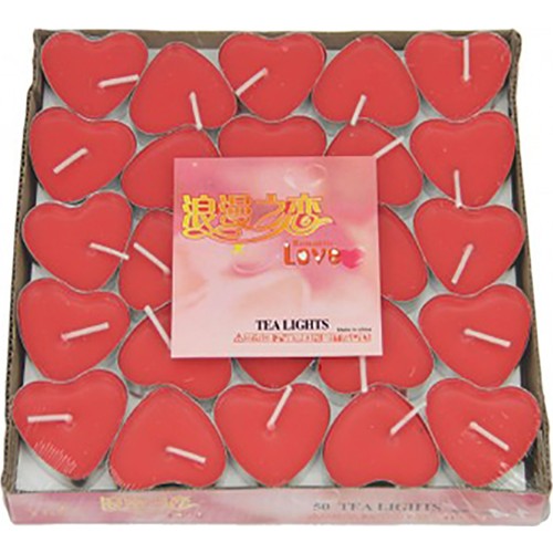50li Dekoratif Mini Tea Light Kalp Mum Kırmızı
