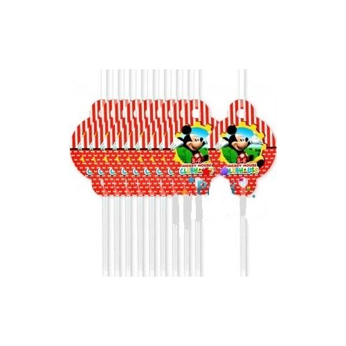 10 Adet Kırmızı Mickey Mouse Pipet Erkek Doğum Günü