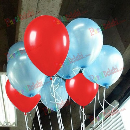 25 Adet Metalik (Açık Mavi-Kırmızı) Karışık Balon, Helyumla Uçan