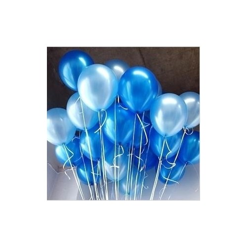 25 Adet Metalik Sedefli (Koyu Mavi-Açık Mavi) Karışık Balon Helyu