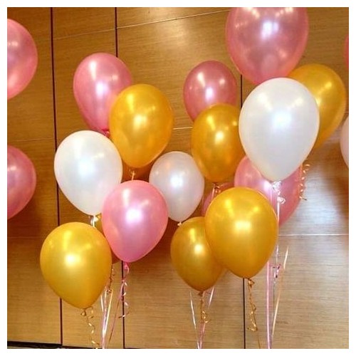 30 Adet Metalik Sedefli (Gold-Şeker Pembe-Beyaz) Karışık Balon He