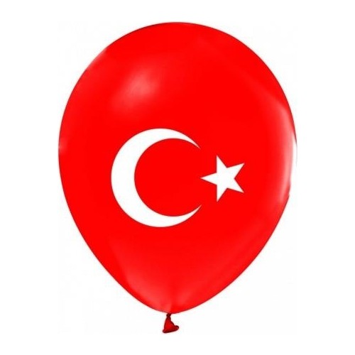 32 Adet Türk Bayrak Baskılı Balon Kırmızı Beyaz Bayrağı Ay Yıldız