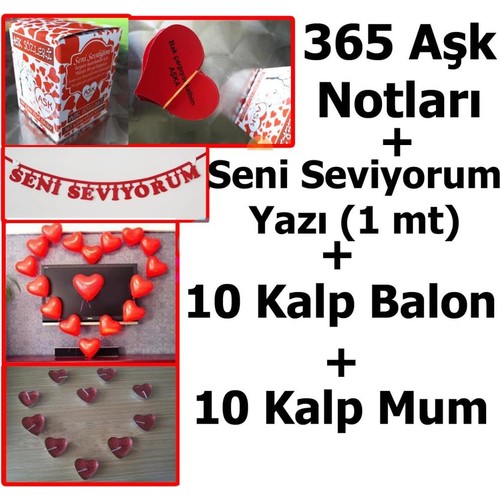 Evlilik Teklifi Sevgiliye 365 Aşk Notları, Kalp mum, balon + Yazı