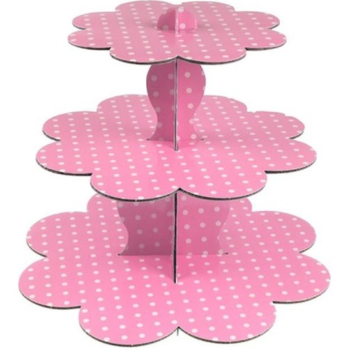 Puantiyeli Pembe 3 Katlı Cupcake Stand