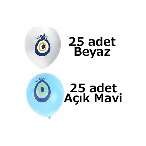 Sünnet Balonu, Nazar Boncuklu Doğum Odası Mavi Beyaz Toplam 50 AD