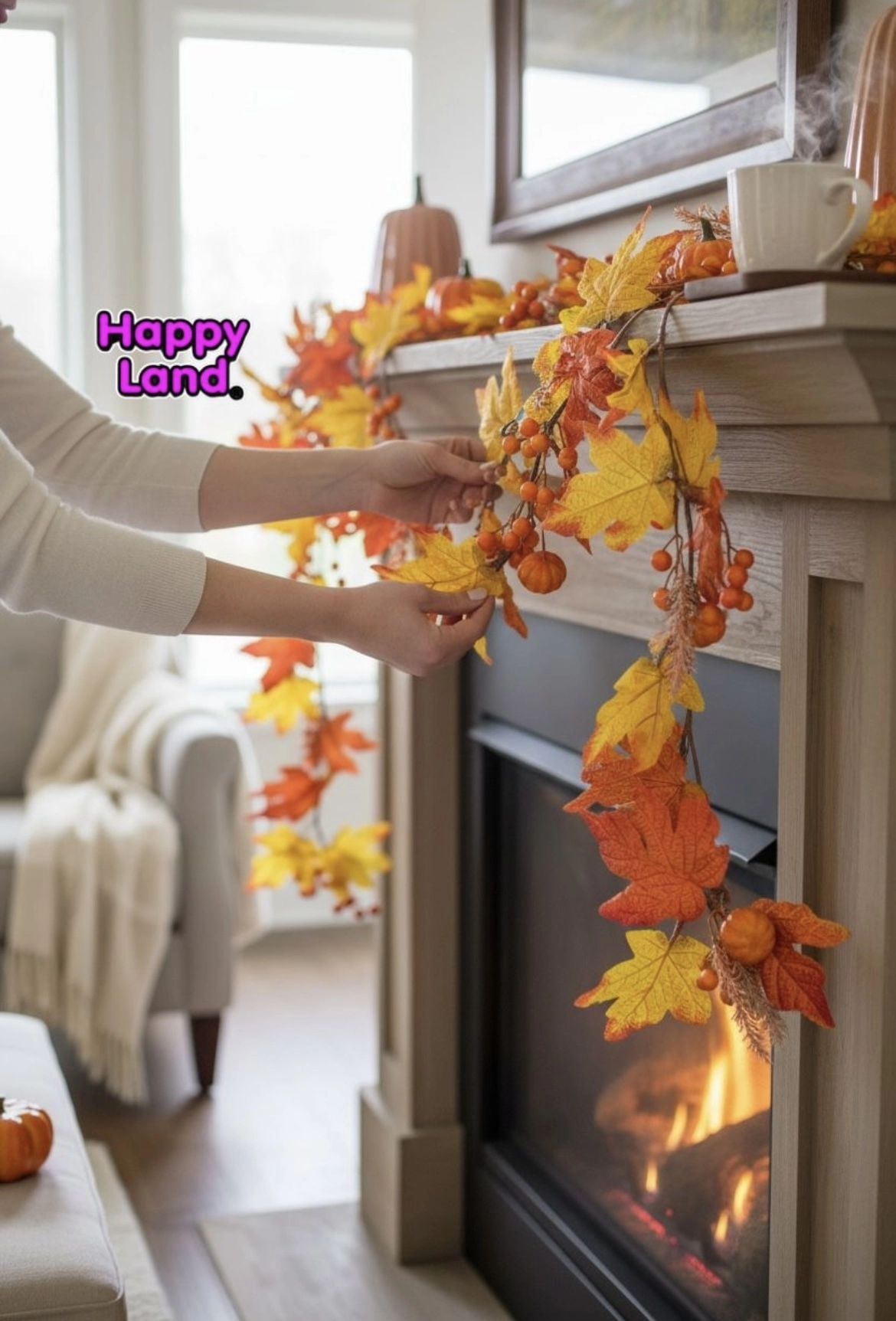 Happyland Turuncu Renk Kokina Balkabağı Garland Şömine Kapı Duvar Dekor 160 CM Kokina Garland