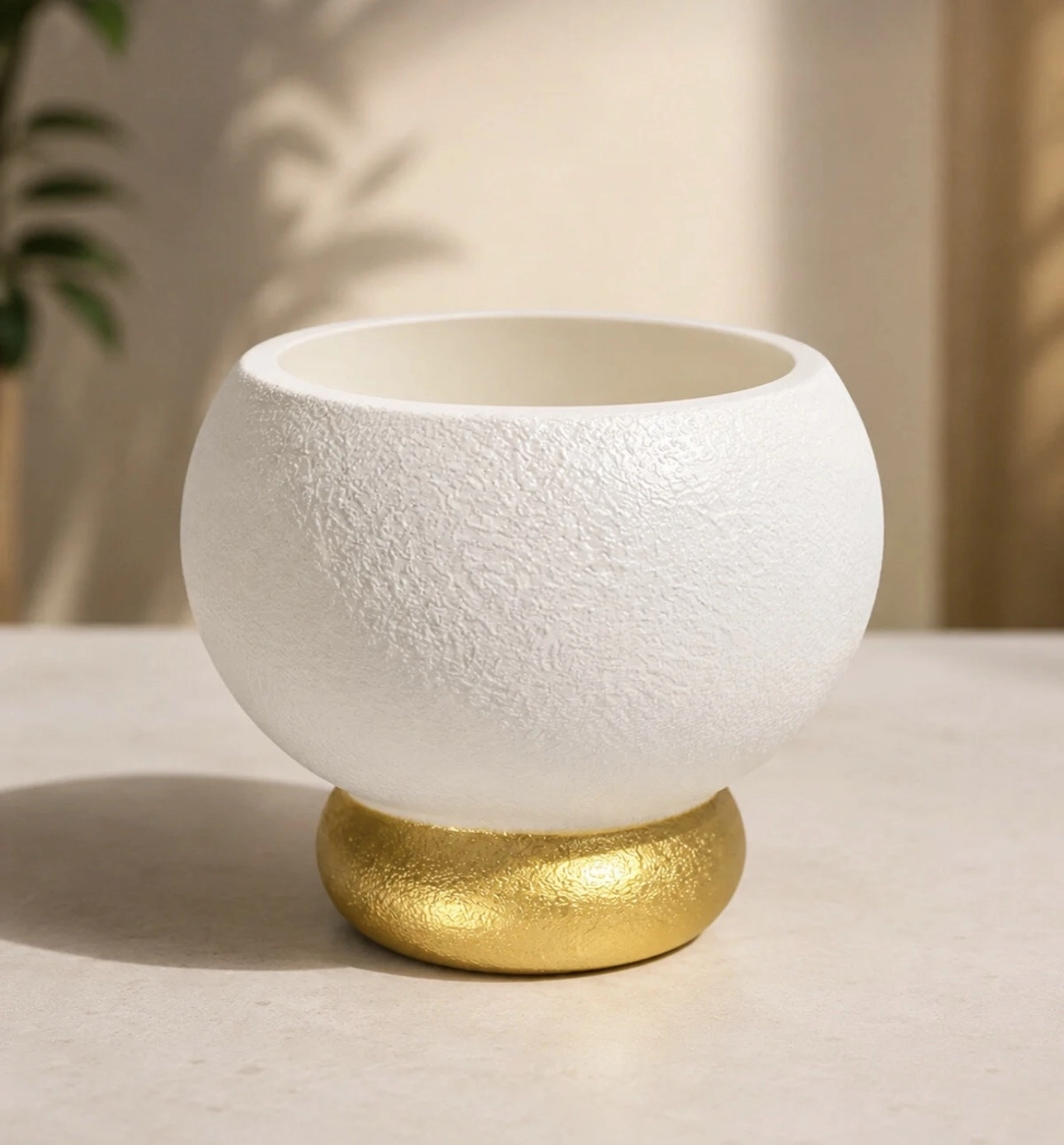 Happyland Vazo Poliüretan Kırılmaz Oval Gold Detaylı Dekoratif 12 cm – Modern Masa Üstü Çiçek ve Aranjman Vazo