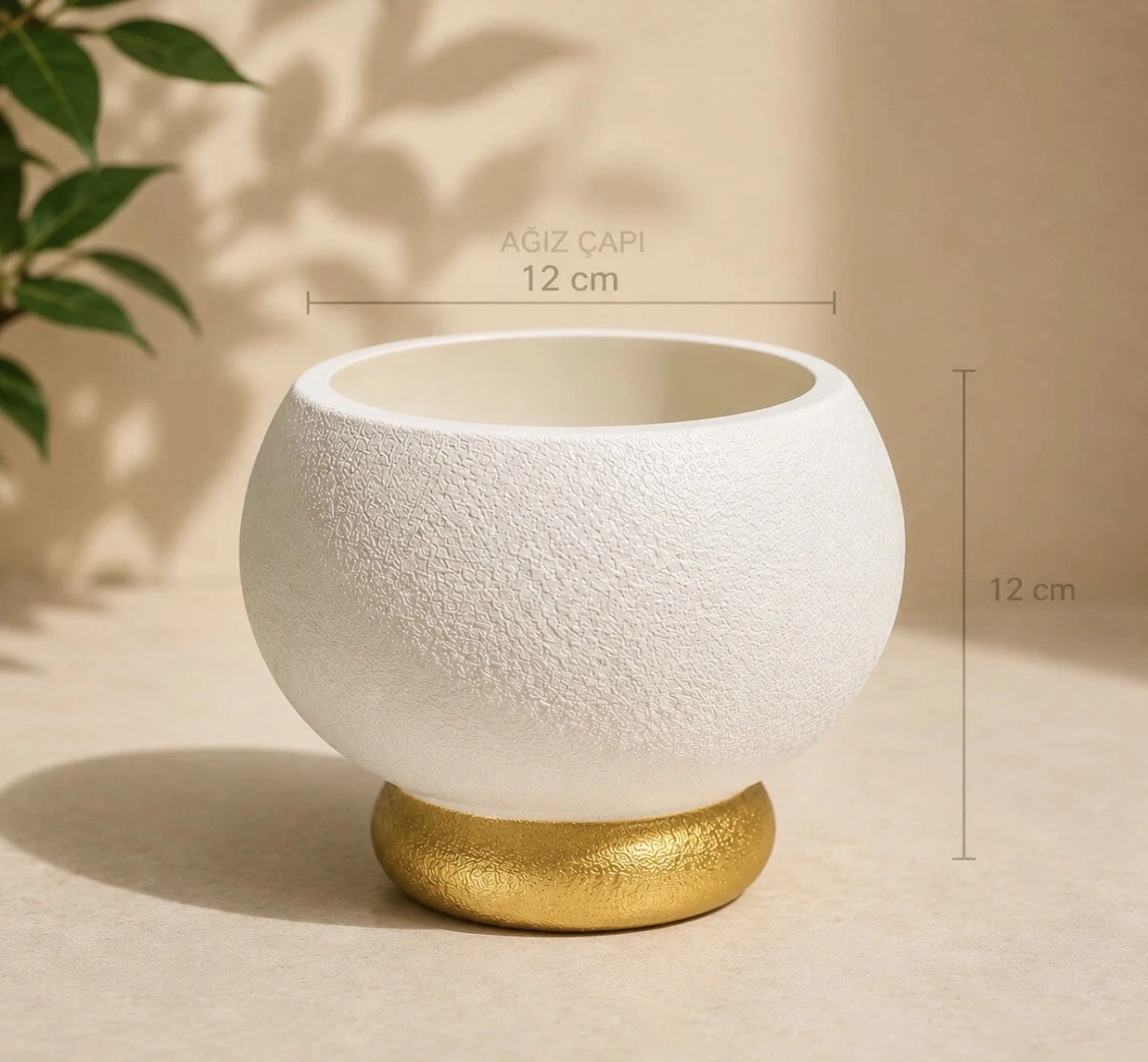Happyland Vazo Poliüretan Kırılmaz Oval Gold Detaylı Dekoratif 12 cm – Modern Masa Üstü Çiçek ve Aranjman Vazo