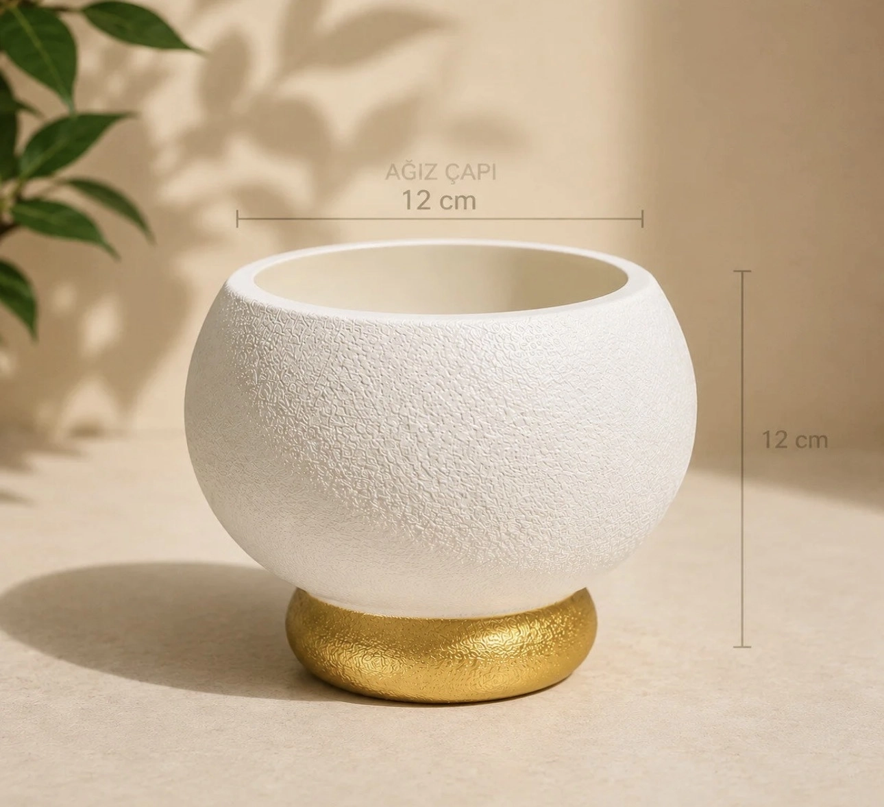 Happyland Vazo Poliüretan Kırılmaz Oval Gold Detaylı Dekoratif 12 cm – Modern Masa Üstü Çiçek ve Aranjman Vazo