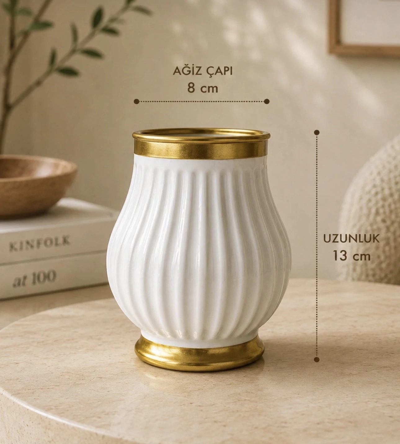 Happyland Vazo Kırılmaz Gold Detaylı Fitilli Dekoratif Vazo 13 cm – Modern Yapay Çiçek ve Aranjman Vazosu SK69