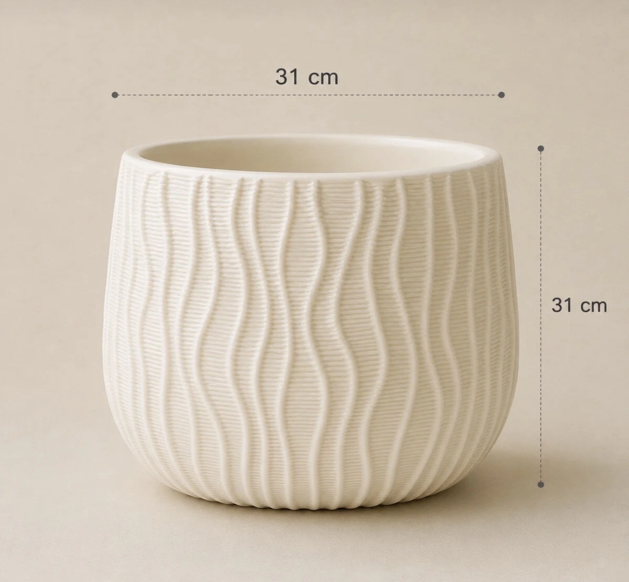 Saksı Dalgalı Çizgi Desenli Büyük Boy Kırılmaz Dekoratif Saksı 31 cm – İç ve Dış Mekan Bitki ve Yapay Ağaç Saksısı SK26