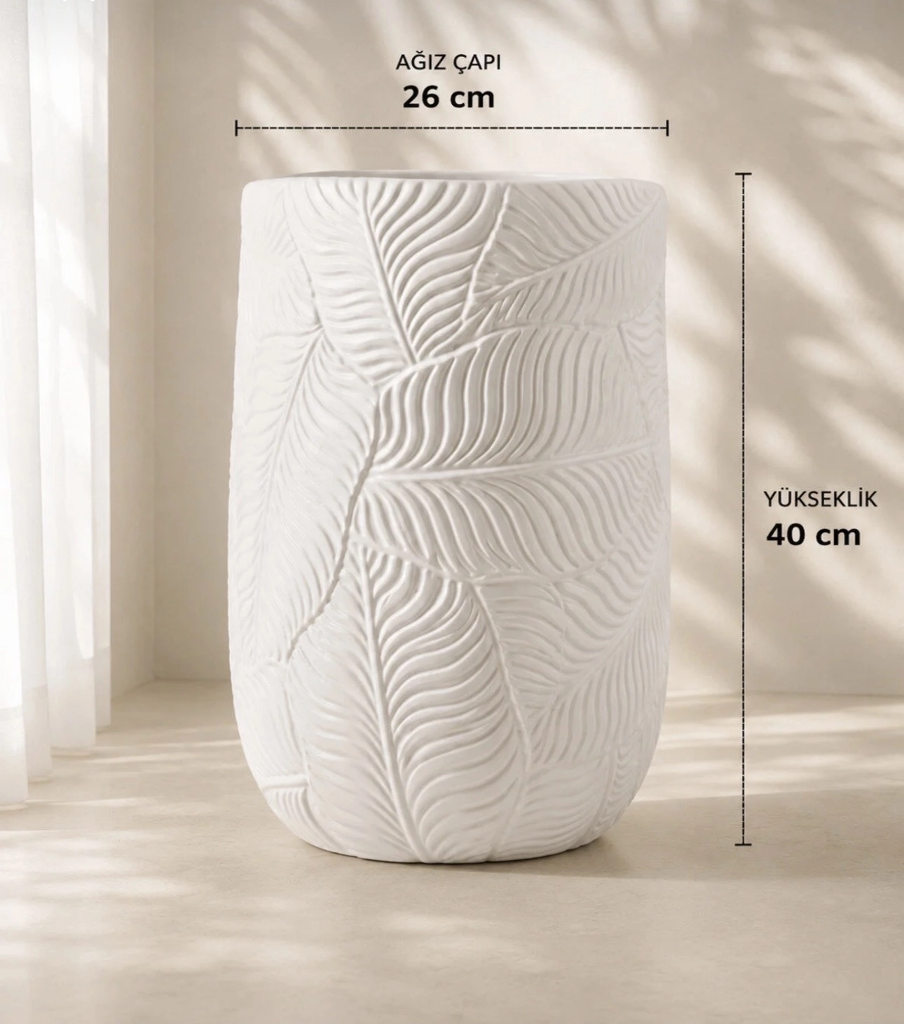 Saksı Yaprak Desenli Kırılmaz Orta Boy Dekoratif Saksı 40 cm İç Dış Mekan Canlı Bitki Yapay Çiçek ve Ağaç Saksısı SK05