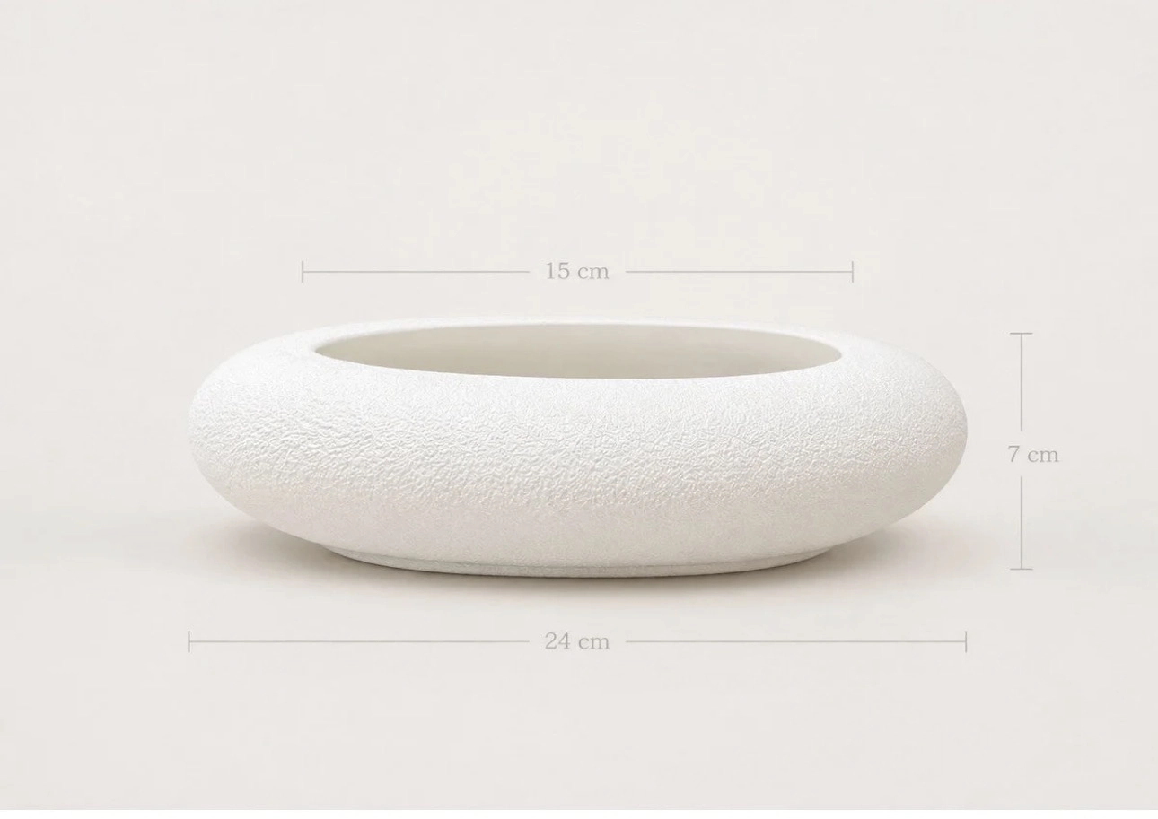 Happyland Saksı Büyük Boy Oval Yassı Kırılmaz Dekoratif Saksı Beyaz 24 × 7 cm – 15 cm Ağız Açıklığı Canlı Bitki ve Yapay Bitki HPYSK60