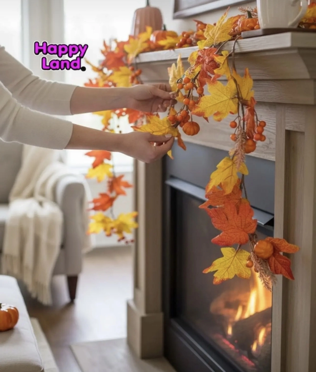 Happyland Cadılar Bayramı Dekoratif Balkabaklı Garland – Sonbahar ve Halloween Dekoru 150 cm