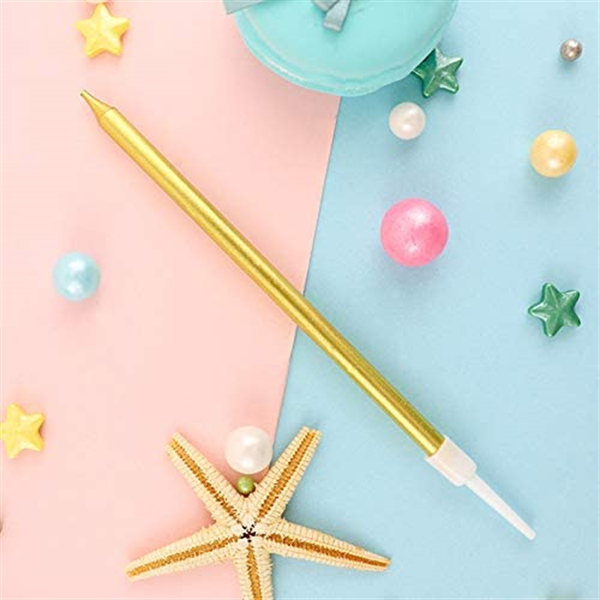 Altın Lüks Uzun Pasta Mumu 6 Adet