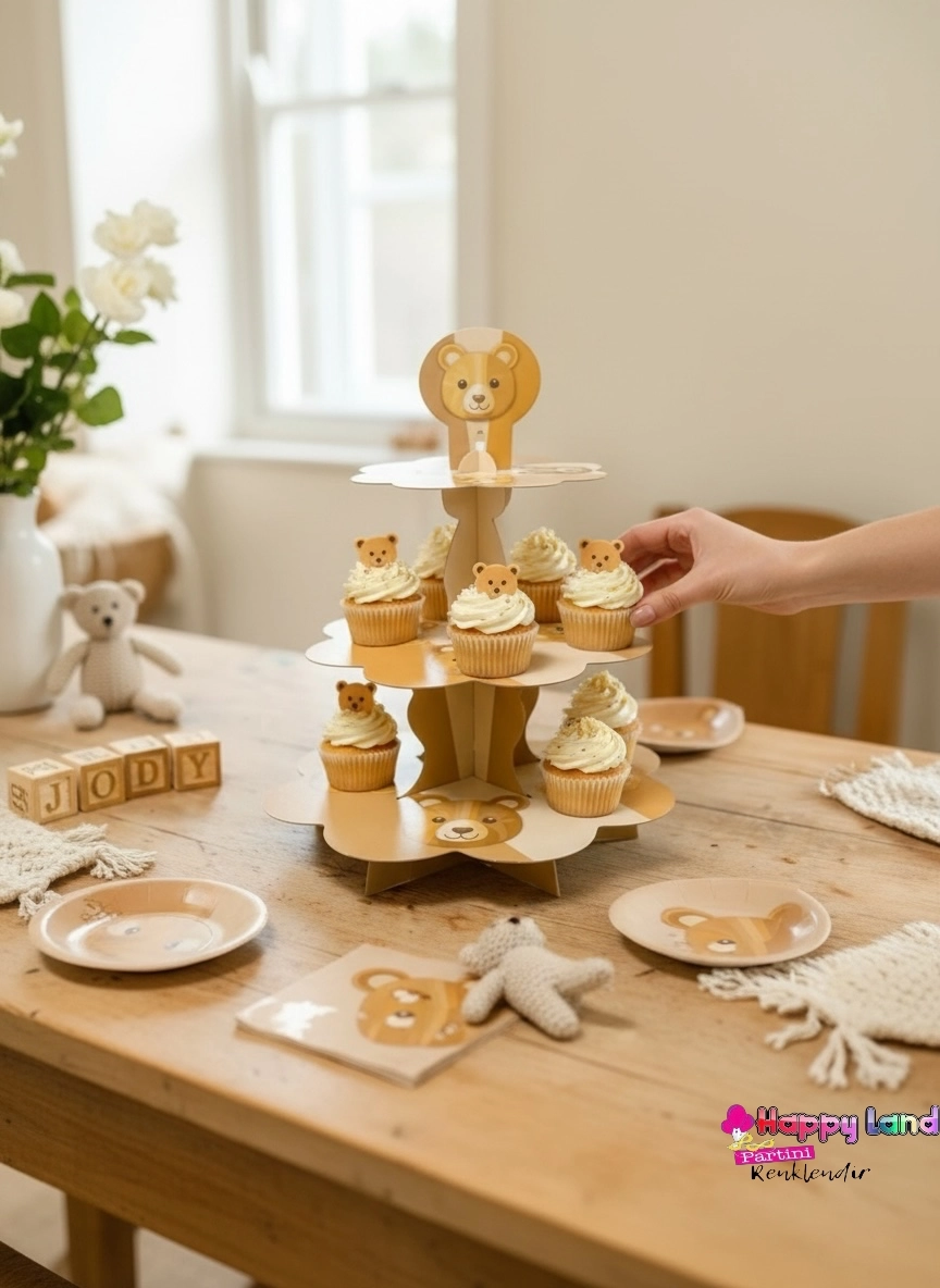 Happyland Retro Ayıcıklı Kek Standı Ayıcık Konsept Retro Doğum Günü Parti Baby Shower 