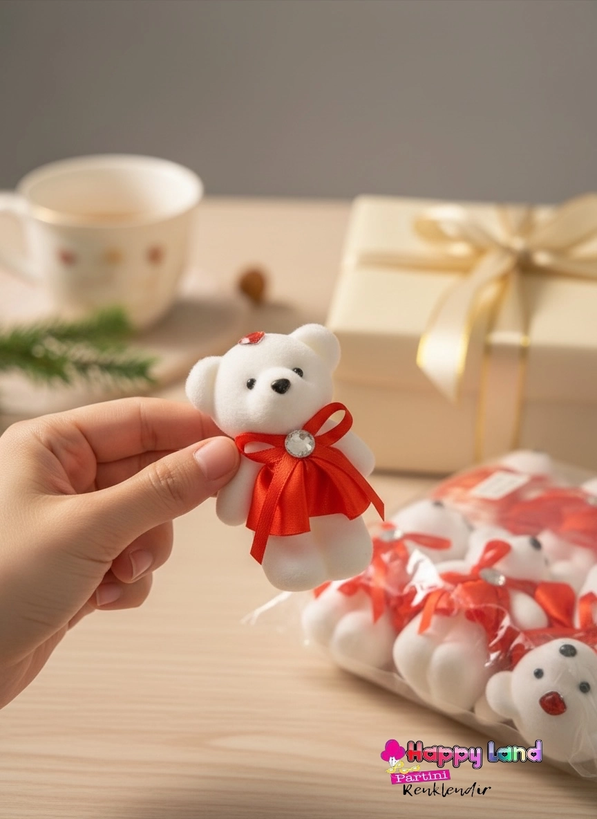 Happyland 1 Adet Strafor Ayıcık 12 cm Kırmızı Çiçek Dekor 14 Şubat Arajman