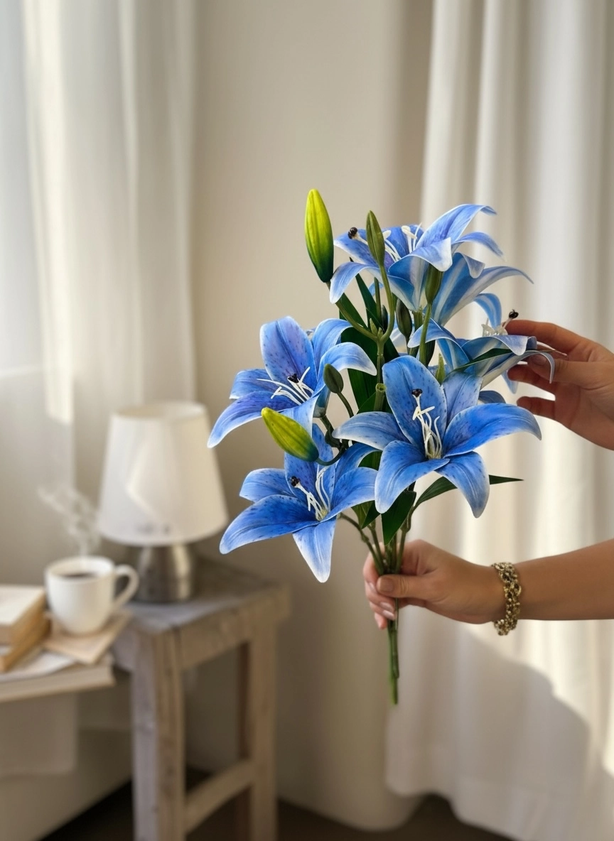  Happyland Yapay Çiçek Koyu Mavi Lilyum Demeti 9 Çiçekli 50 cm 1 Demet