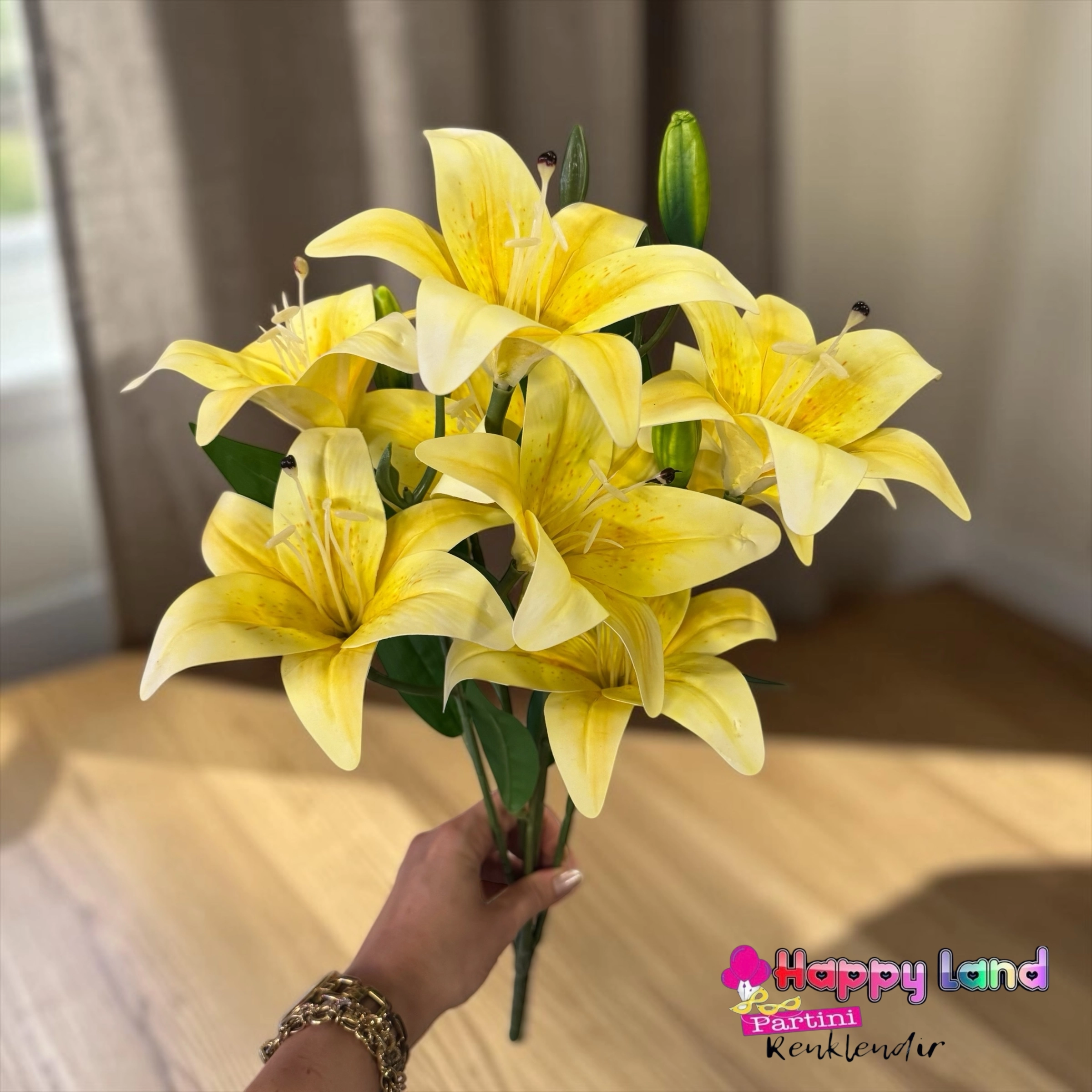 Happyland Yapay Çiçek Sarı Lilyum Demeti 1 Demet 50 cm